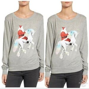 WILDFOX UNICORN SLEIGH GRAY SANTA GRAPHIC TEE